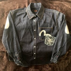 Evisu Long Sleeve Denim Shirt Navy (Large) Pants 36x34 Worn Once